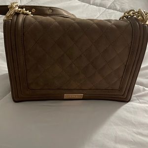 BCBG BROWN/beige purse with gold detail